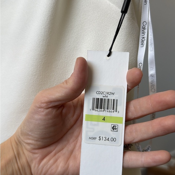 Calvin Klein White Twist-Front Sheath Dress | Size 4 | NWT - Picture 2 of 3